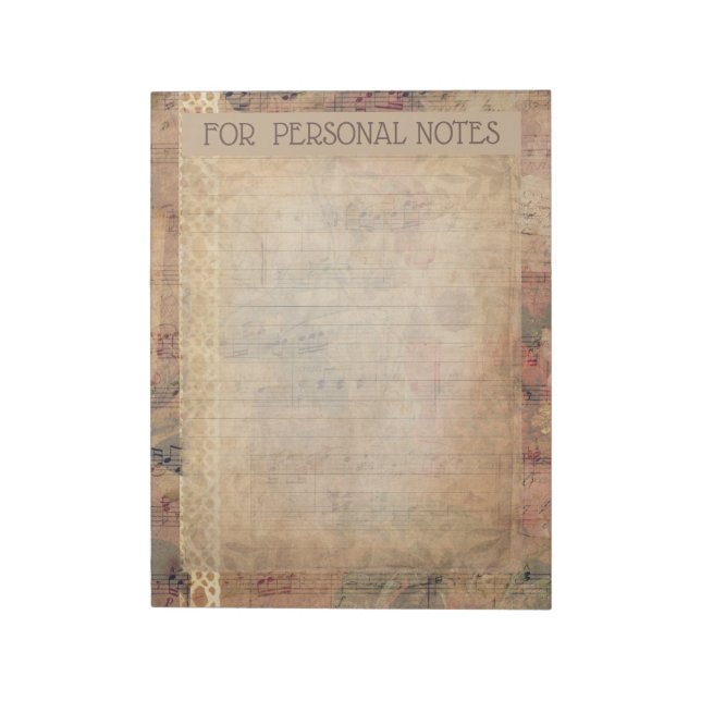 Bloc De Notas Lugar antiguo, rosas y notas musicales ephemera de (Lado Izquierdo)