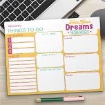 Bloc De Notas Luminosas Cosas Coloridas Para Hacer Listado De Pl<br><div class="desc">¡Colorido brillante editable y personalizado! Esta lista de cosas por hacer y el planificador diario tiene una cita de "toma tus sueños en serio" y una alegre paleta de colores de rosa amarillo y verde. Todos los títulos de las secciones son editables, por lo que puede organizar sus cosas para...</div>