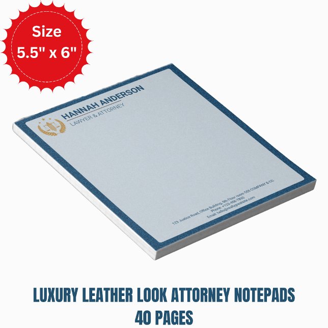 Bloc De Notas Luxury Navy Leather Look Attorney Logo Notepad   (Luxury Leather Look Attorney Notepads)
