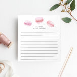 Bloc De Notas Macarones rosados | Liquidado personalizado<br><div class="desc">¡Oh la la! Esta nota pastel de bonito añadirá un toque parisino a las tareas diarias más mundanas. El diseño incluye un trío de galletas macaronadas francesas de color rosa pastel con el saludo francés "bonjour" y su nombre o elección de texto con letras modernas. Pautadas.</div>