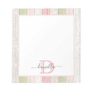 Bloc De Notas Madera floral Rústica Verde y Rosa Personalizada