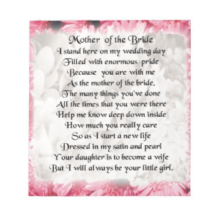 Bloc De Notas Madre del poema de la novia - Diseño floral rosado