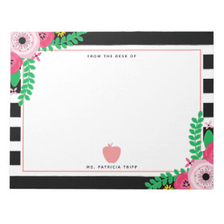 Bloc De Notas Maestra de Apple Rosa Floral Black + White Stripe