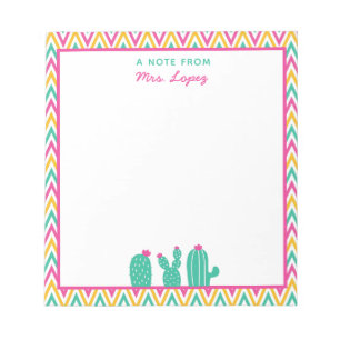Bloc De Notas Maestra de Flores Rosa Cute Chevron Cactus