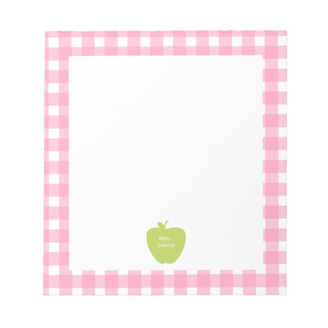 Bloc De Notas Maestra de Gingham rosa de Apple Verde (Frente)