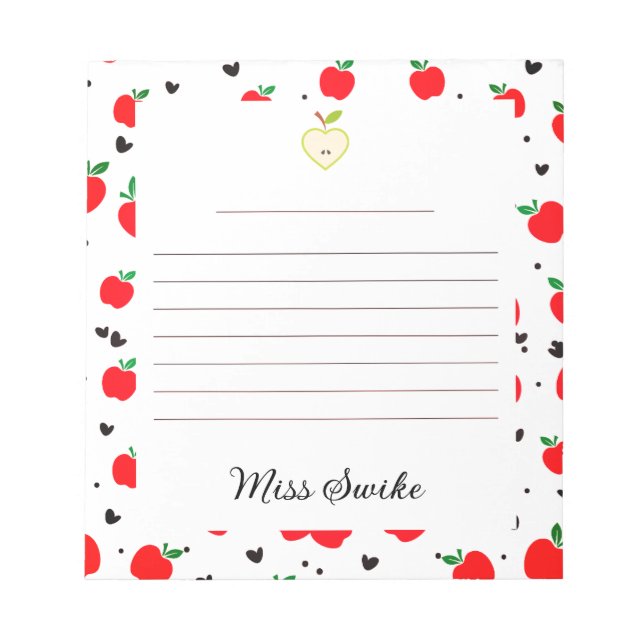 Bloc De Notas Maestra de manzanas y corazones (Frente)