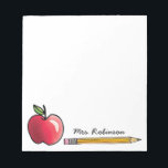 Bloc De Notas Maestra personalizada Apple y Pencil 5,5 x 6<br><div class="desc">Una manzana roja y un lápiz,  junto con un nombre para personalizar,  decoran este bloc de notas temático de la escuela. ¡Un gran regalo para un profesor o estudiante!</div>
