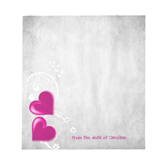 Bloc De Notas Magenta Valentine Hearts Personalized Notepad (Frente)