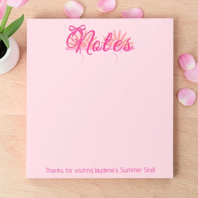 Bloc De Notas Magentia y lazo rosa con explosión de sol (Soft pink colors for home or corporate giveaway. Promote your small business with style. )