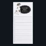 Bloc de notas magnético de la lista de compras de<br><div class="desc">Cosas adorables para buscar un perro puntero inglés con un marco de pizarra negra personalizado con tu nombre.</div>