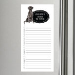 Bloc de notas magnético de la lista de compras de<br><div class="desc">Cosas adorables para buscar perro Black Lab con un marco de pizarra negra personalizado con tu nombre.</div>