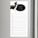 Bloc de notas magnético de la lista de compras de<br><div class="desc">Cosas adorables para recuperar el perro de Border Collie con un marco de pizarra negra personalizado con tu nombre.</div>