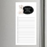 Bloc de notas magnético de la lista de compras de<br><div class="desc">Cosas adorables para buscar al perro Westie con un marco de pizarra negra personalizado con tu nombre.</div>