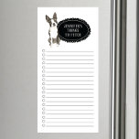 Bloc de notas magnético de la lista de compras de<br><div class="desc">Cosas adorables para atrapar al perro del Boston Terrier con un marco negro de pizarra personalizado con tu nombre.</div>