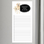 Bloc de notas magnético de la lista de compras Gol<br><div class="desc">Cosas adorables para buscar perro de Golden Doodle con un marco negro de pizarra personalizado con tu nombre.</div>