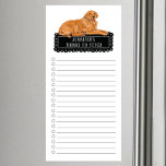 Bloc de notas magnético de la lista de compras Gol<br><div class="desc">Cosas adorables para recuperar el perro Golden Retriever con un marco de pizarra negra personalizado con su nombre.</div>