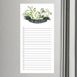 Bloc de notas magnético de lista de tareas botánic<br><div class="desc">Para hacer un diseño de lista con hojas de color verde agua con un banner de pizarra negra.</div>