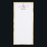 Bloc De Notas Magnético Elegante dorado blanco 2 Monograma Nombre de guión<br><div class="desc">Moderna y elegante 2 tarjetas de nota personalizada Personalizado de caligrafía de 2 monogramos. Tiene un marco falso de Relieve metalizado dorado sobre fondo blanco. Puede personalizar este bloc de notas con su nombre, 2 monograma inicial (guión de caligrafía con letras a mano). Si no necesita personalizar, puede eliminarlo. Perfecto...</div>