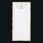 Bloc De Notas Magnético Elegante dorado blanco 2 Monograma Script Nombre m<br><div class="desc">Moderna y elegante caligrafía 2 tarjetas de nota personalizadas Monograma Script Gold y Personalizado de nombre blanco. Tiene un marco falso de Relieve metalizado dorado sobre fondo blanco. Puede personalizar este bloc de notas con su nombre, 2 monograma inicial (guión de caligrafía con letras a mano). Si no necesita personalizar,...</div>