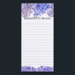 Bloc De Notas Magnético Elegante Flores De Lilac De Color Giral Para Hacer<br><div class="desc">Flores de lila púrpura de color agua elegantes con un nombre de personalizable para un bloc de notas personalizado.</div>