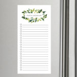 Bloc De Notas Magnético Floral blanca moderna personalizada<br><div class="desc">Diseño magnético de tabletas con estampado y marca de verificación con un marco floral blanco sencillo y moderno personalizado con tu nombre.</div>