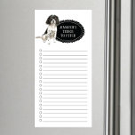 Bloc De Notas Magnético Lista de compras de English Springer Spaniel<br><div class="desc">Cosas adorables para recuperar el perro español Springer inglés con un marco de pizarra negra personalizado con tu nombre.</div>