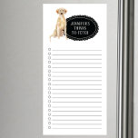 Bloc De Notas Magnético Lista de compras de Labrador Recuperador<br><div class="desc">Cosas adorables para recuperar el perro Labrador Retriever con un marco de pizarra negra personalizado con su nombre.</div>