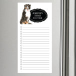 Bloc De Notas Magnético Lista de compras de perros de montaña de Bernese<br><div class="desc">Cosas adorables para buscar perro de montaña de Bernese con un marco de pizarra negra personalizado con tu nombre.</div>