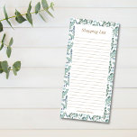 Bloc De Notas Magnético Lista de personalizados de compras<br><div class="desc">Esta moderna lista de compras de comestibles tiene unas notas magnéticas con líneas y un elegante patrón de eucalipto verde en verde azulado, verde y blanco. Se puede personalizar con un nombre que se le dará como regalo para el hogar. Úsalo como una lista de compras o de compras para...</div>