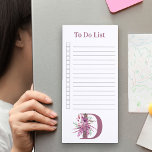 Bloc De Notas Magnético Lista de tareas pendientes de Monograma Floral<br><div class="desc">Personalice este bloc de notas magnético de bonito con su monograma como letra floral. Este diseño floral de acuarela femenina tiene un ramo de flores de lavanda y de lila para decorar tu primera. Diseñado como una lista de tareas pendientes, el bloc de notas incluye líneas gobernadas y casillas de...</div>