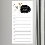 Bloc De Notas Magnético Lista de tiendas de Wire Haired Fox Terrier<br><div class="desc">Cosas adorables para buscar el perro de Wire Haired Fox Terrier con un marco de pizarra negra personalizado con tu nombre.</div>