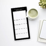 Bloc De Notas Magnético Lista negra Minimalista simple de compras de comes<br><div class="desc">Escribe tu lista de compras en este panel magnético de notas para una manera fácil de planear tu ruta a través de la tienda mientras compras. La parte trasera magnética se pega en el frigorífico, la puerta metalizado o el centro de mando de la pizarra. El diseño sencillo y moderno,...</div>