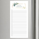 Bloc De Notas Magnético Marco dorado de hoja botánica personalizado<br><div class="desc">Diseño magnético de tabletas en blanco y marca de verificación con una simple hoja moderna y marco dorado personalizado con tu nombre.</div>