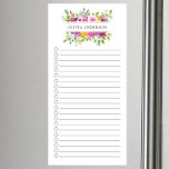 Bloc De Notas Magnético Marco floral moderno personalizado<br><div class="desc">Diseño magnético de tabletas enrolladas y de marca de verificación con un marco floral florido simple y moderno personalizado con tu nombre.</div>