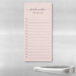 Bloc De Notas Magnético Moderno Rubor Rosa A Hacer Lista Elegante<br><div class="desc">Elegante para hacer una lista de la libreta magnética en rosa rubor que incluye tu nombre con toques en una caligrafía de escritura manuscrita gris junto con una lista de verificación. Un diseño sencillo y femenino,  ideal para una profesora o para una pequeña empresa.</div>