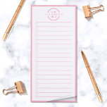 Bloc De Notas Magnético Monograma A Hacer Lista Nombre Rosa Femenino<br><div class="desc">¡Otra nota femenina de JessicaAmber! Ahora puede realizar un seguimiento de todas sus tareas importantes, en una ubicación sencilla. Este bloc de notas minimalista en blanco incluye un borde rosado y un texto en círculo que dice tu nombre sobre un monograma de letras. Puede editar el texto según sea necesario....</div>