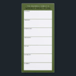 Bloc De Notas Magnético Oleícola Verde Minimalista Sencillo de planificaci<br><div class="desc">Escriba sus cenas en esta almohadilla magnética de notas para planear las comidas de la semana y ponerlas en su nevera, puerta de despensa o centro de comando. El diseño sencillo y moderno de la tierra verde oliva, blanco y negro con fuentes sans serif seif seducirá a todos los planificadores...</div>