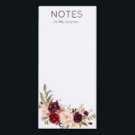 Bloc De Notas Magnético Personalizado Borgoña Floral Marsala Nombre o Mono<br><div class="desc">Escribe tus notas en esta almohadilla de notas personalizado,  decorada con tu nombre y flores de mármol borgoña.</div>