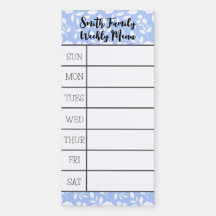 Planificación de comidas semanales con flores azul