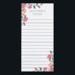 Bloc De Notas Magnético Vides florales rosadas alineadas<br><div class="desc">Libreta floral alineada usted puede colgar en su refrigerador. Las vides florales con las flores y los brotes de flor adentro se ruborizan rosa y las hojas de color rosa oscuro y verdes. Personalizar con su nombre en letras verdes encantadoras.</div>
