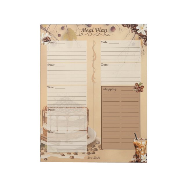 Bloc De Notas Mañana Brew 7 días Planner de comida a distancia (Lado Izquierdo)