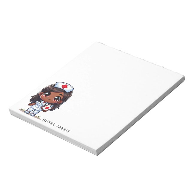 Bloc De Notas Manga Cute Enfermera Negra Brunette Brown Eyes Per (Lado Izquierdo)