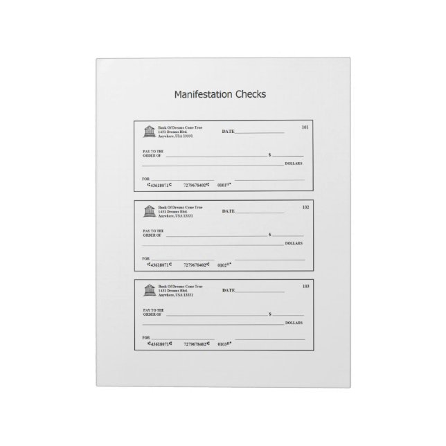 Bloc De Notas Manifestación comprueba cheques en blanco de diner (Lado Izquierdo)