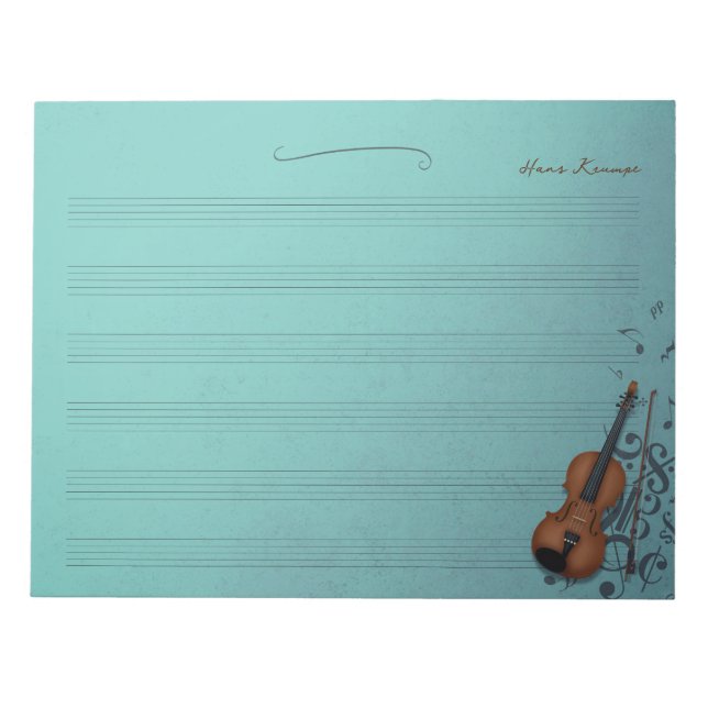 Bloc De Notas Manuscrito de música en violín Haute Bohème Turquo (Frente)