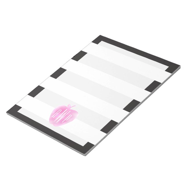 Bloc De Notas Manzana de color rosa monogramada + rayas (Lado Derecho)