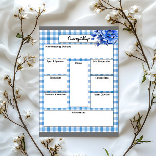 Bloc De Notas Mapa conceptual de Gingham floral azul