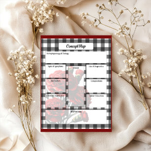 Bloc De Notas Mapa conceptual de Gingham floral en blanco y negr