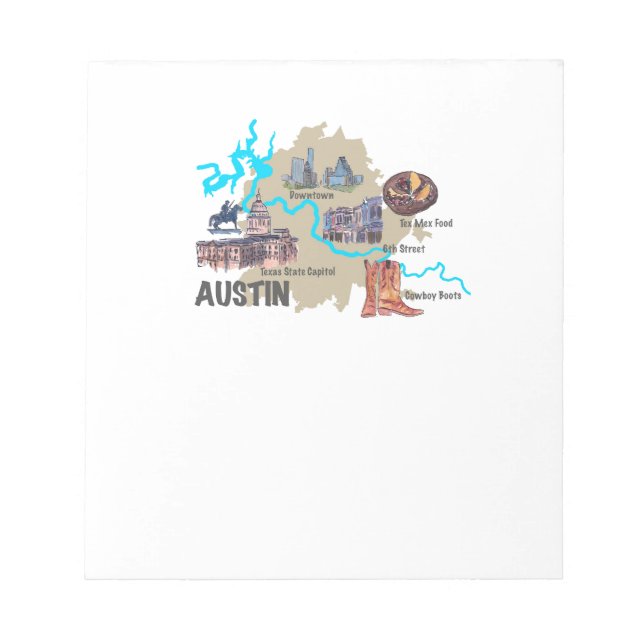 Bloc De Notas Mapa de Austin Texas (Frente)