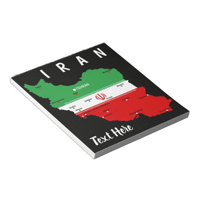 Bloc De Notas Mapa de Irán con bandera y emblema (Lado Derecho)