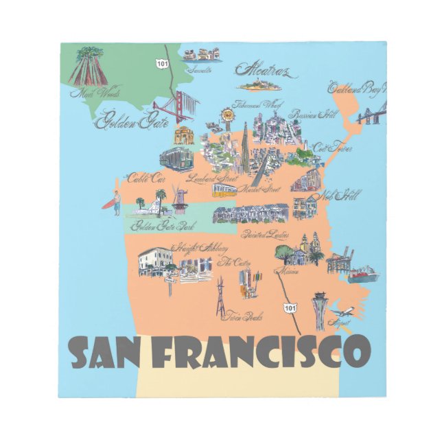 Bloc De Notas Mapa de San Francisco en California (Frente)